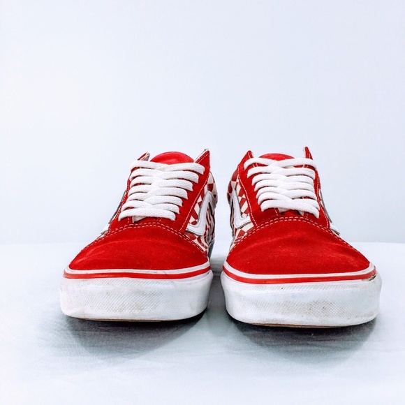 Vans Old Skool Sk8 Low Suede Checkerboard Skate Shoes White Red Mens Sz 10.5 - Picture 3 of 15